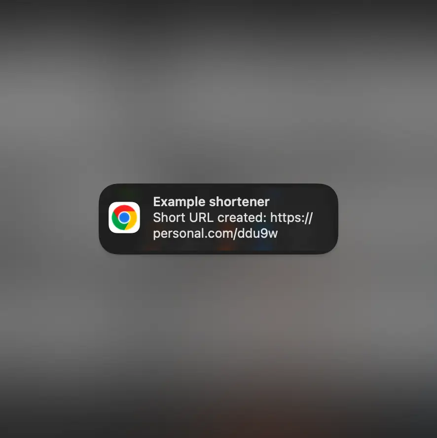 Kısayol kısaltmadan chrome eklentisi web push bildirim ekran görüntüsü