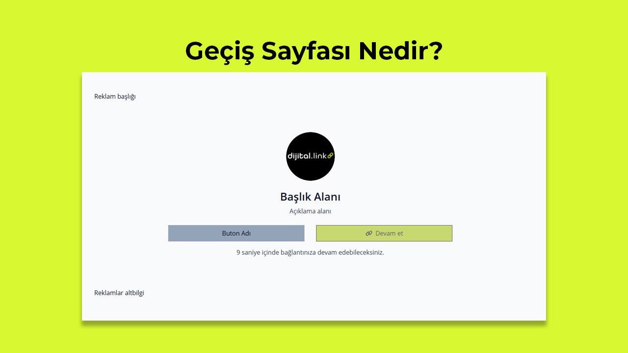 Geçiş sayfası ayarları panelini gösteren bir ekran görüntüsü. Kullanıcıların yönlendirileceği sayfa öncesinde bir geçiş sayfası oluşturma işlemini içermektedir.