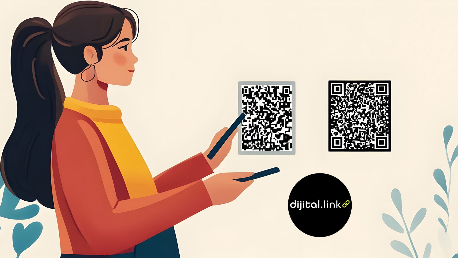 Bir akıllı telefonun QR kodu taradığı ve ekranda çeşitli dijital bağlantıların açıldığını gösteren stilize bir görsel. QR kodun dijital ve fiziksel dünyalar arasındaki köprüyü simgelediği modern bir tasarım.