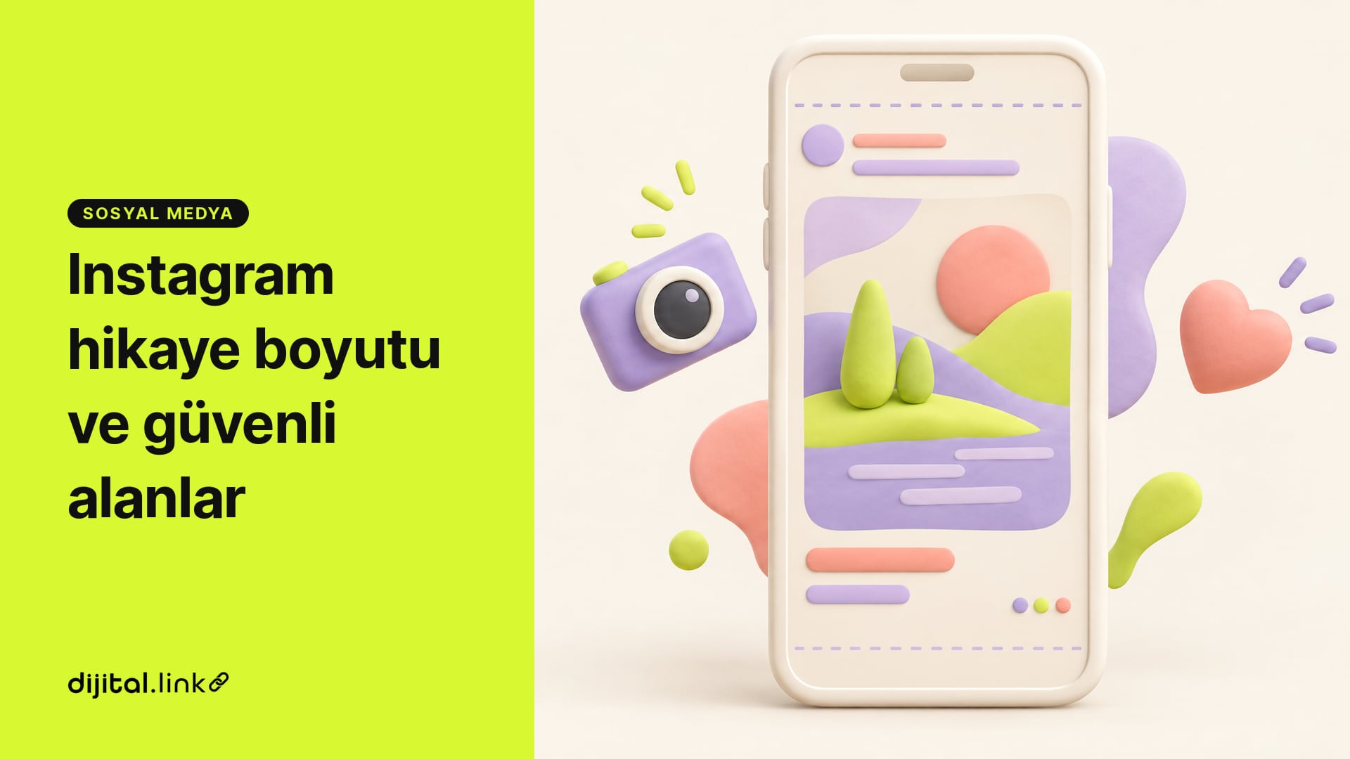 Dikey telefon ekranında hikaye tasarımı, üst ve alt güvenli alanları gösteren kesikli kılavuz çizgileri