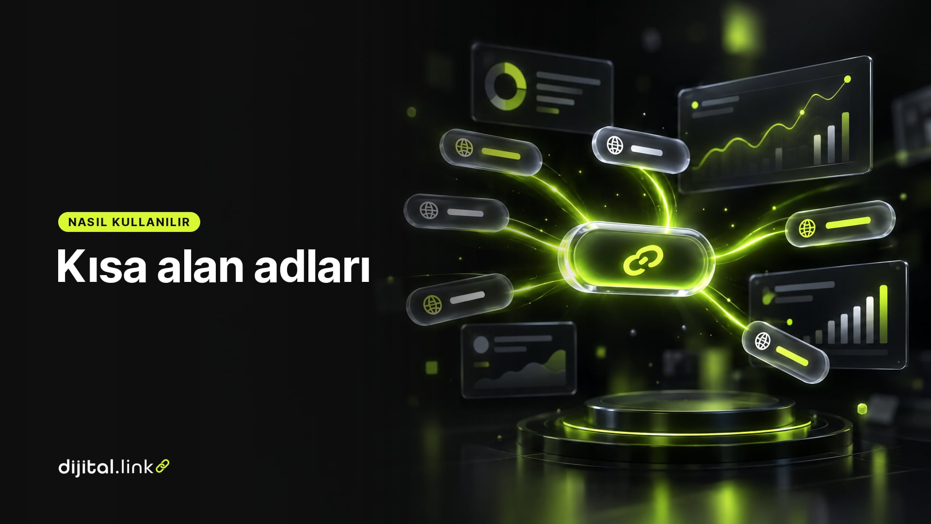 Farklı kısa alan adı etiketlerinin bir kısa link kapsülüne bağlandığını gösteren çizim