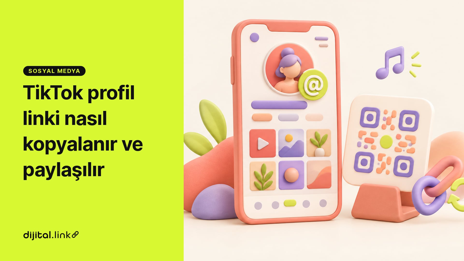 Telefondaki bir profil ekranından çıkan bağlantı çizgisinin bio link sayfasındaki butonlara uzandığını gösteren çizim